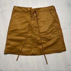 Lace Up Faux Suede Skirt